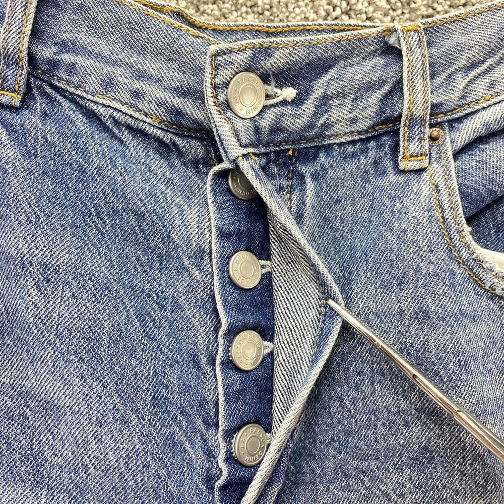Pacsun Jeans Womens 29 Dark Blue Denim High Rise Straight Distressed Button Fly - Picture 9 of 10
